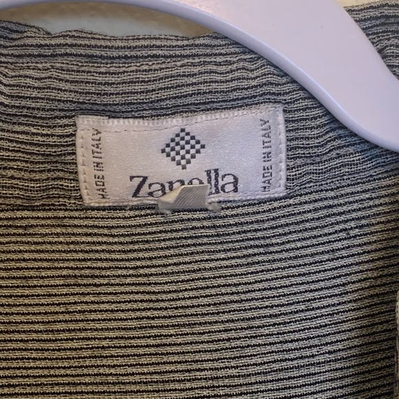 Zanella Men's L Shirt Long Sleeve Hidden Button Black/Gray Stripe Made In Italy - Picture 5 of 8
